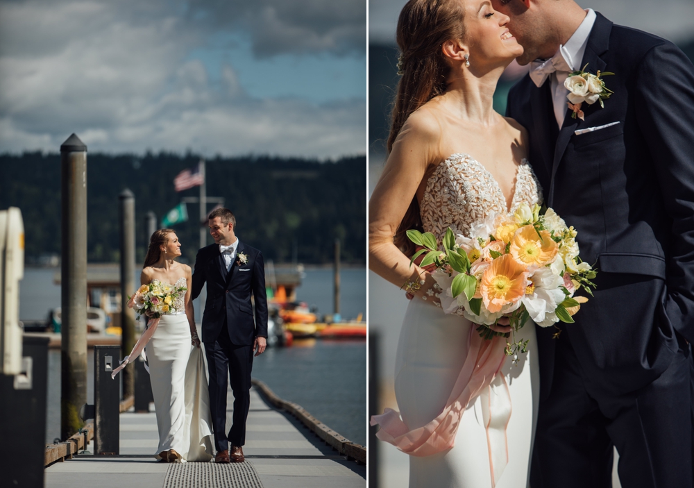 bride-and-groom-walking-on-dock-at-alderbrook