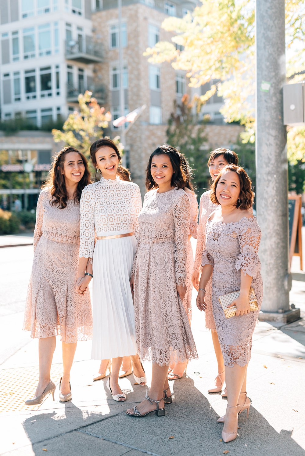 Bridesmaids at a modern wedding at JM Cellars - Pink Blossom Events