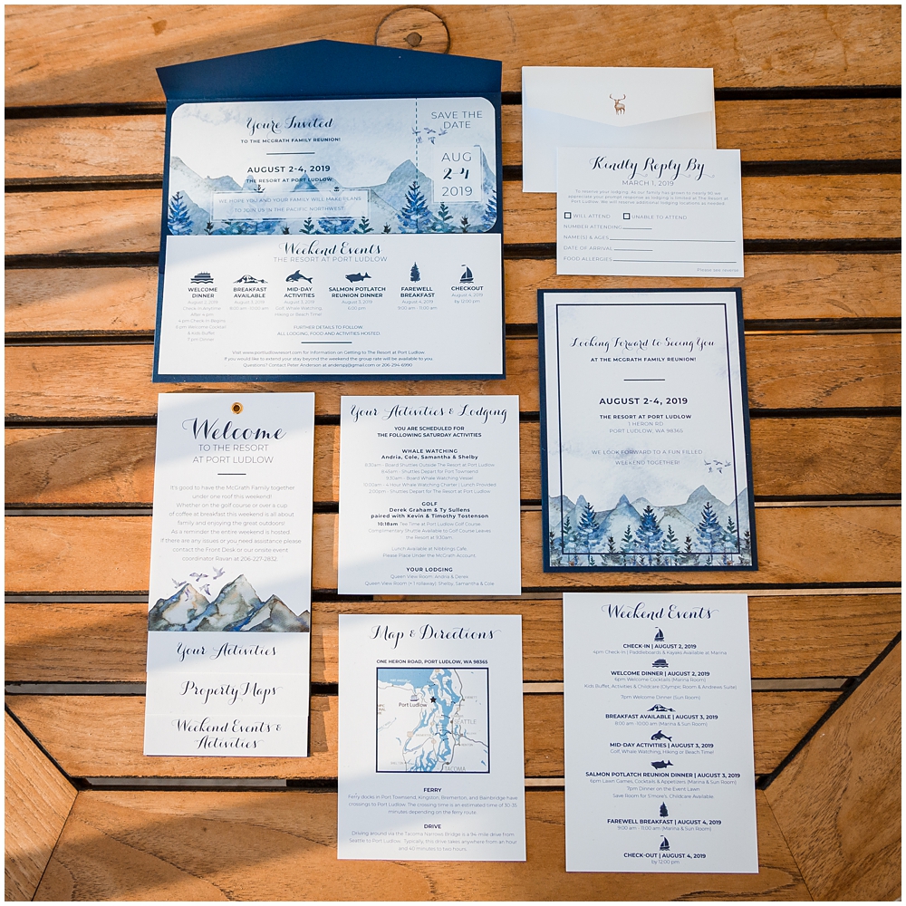 Port Ludlow Family Reunion Party invitation - planned by Pink Blossom Events