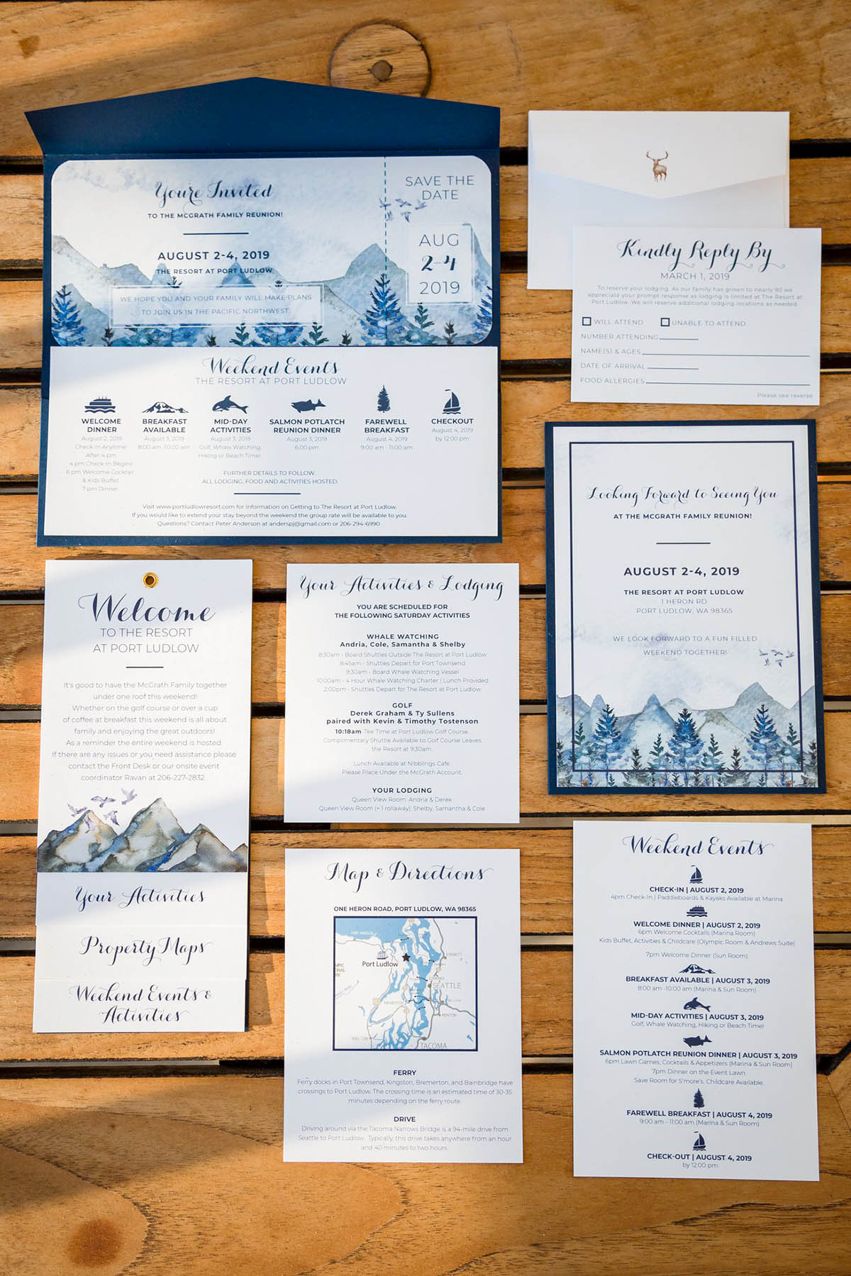 PNW family reunion invitations and programs - planned by Pink Blossom Events