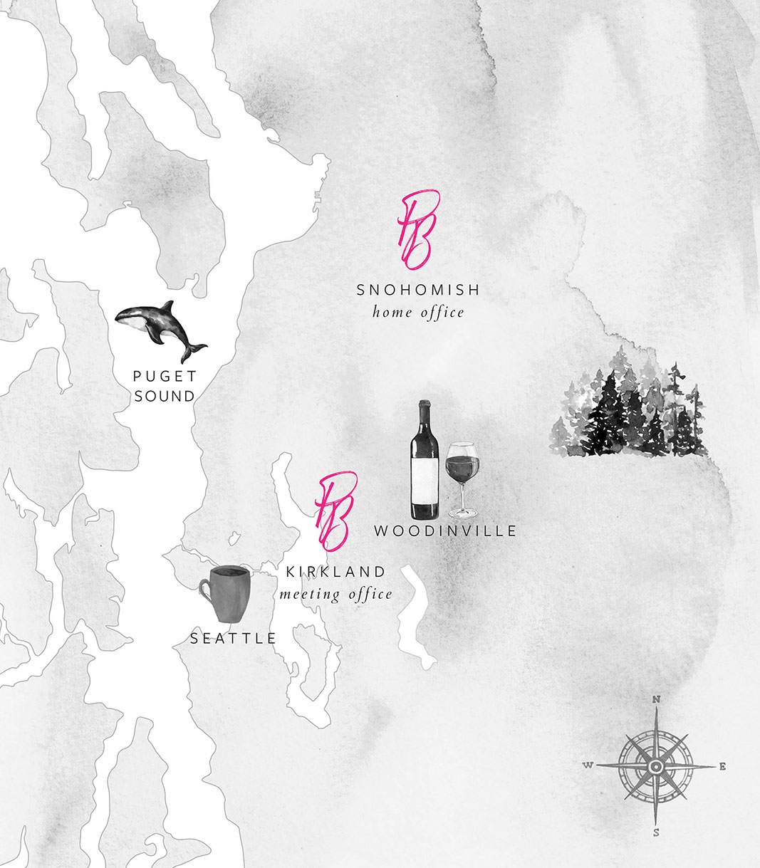 Pink Blossom Events map of the Seattle area