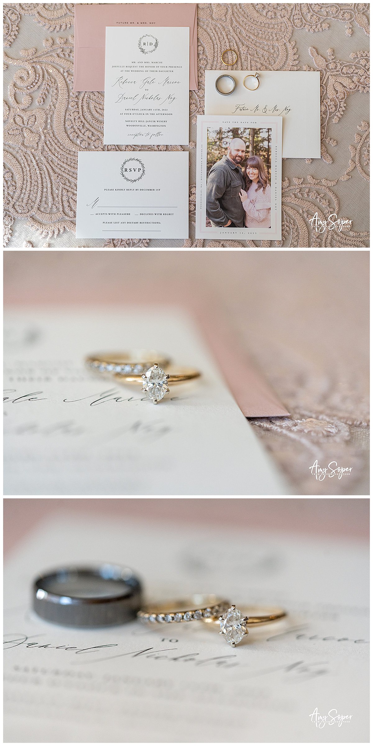 wedding rings and invitation 
