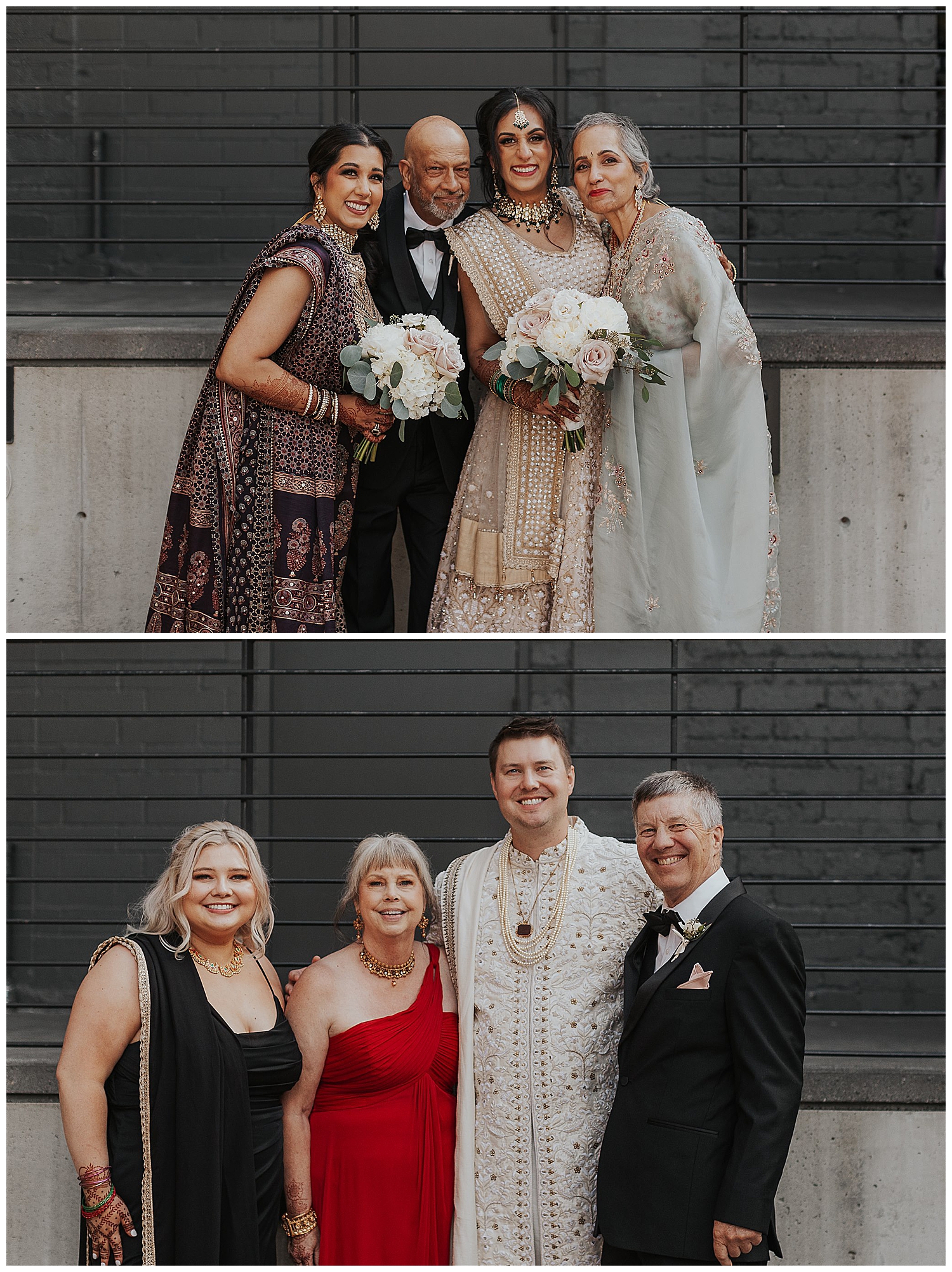 bride and groom with their families 