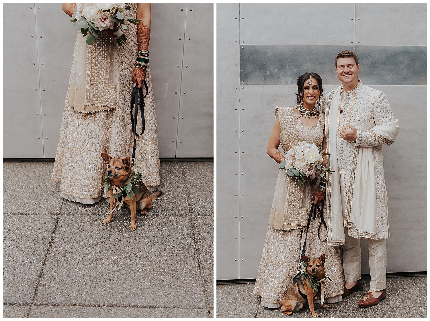 brida and groom with their dog 