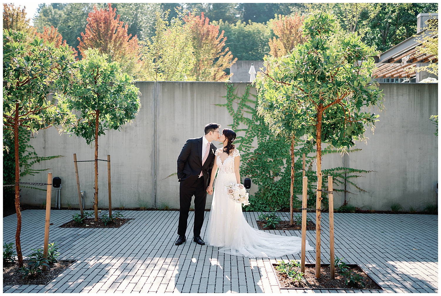 bride and groom at Novelty Hill - Januik Winery