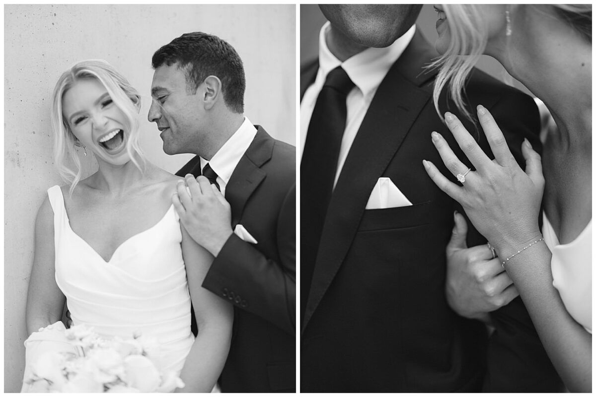 black and white bride and groom portraits 