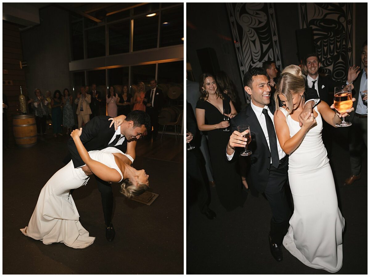 bride and groom dancing 