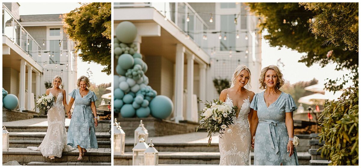 bride walking down the aisle with her mom 