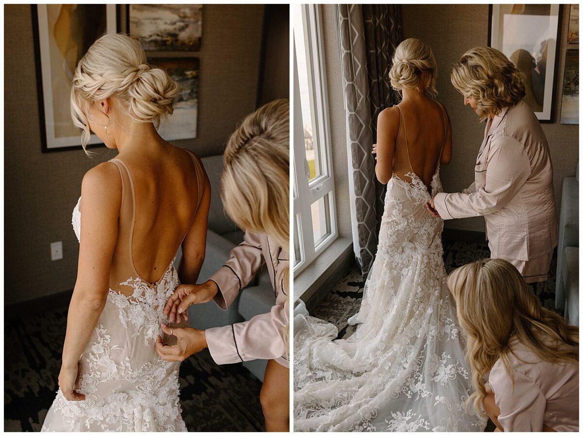 bride getting ready with mom 