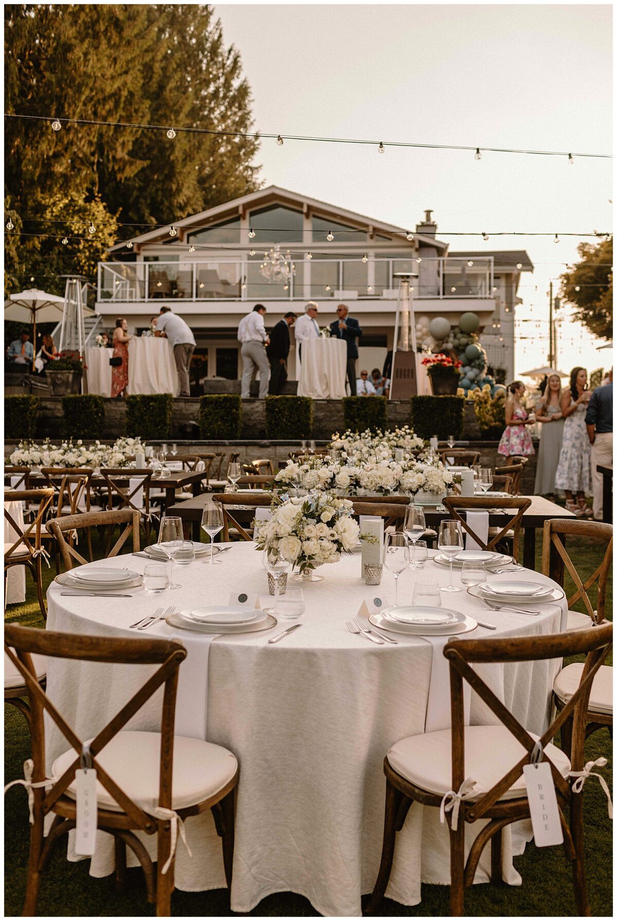 outdoor wedding reception at a lake 