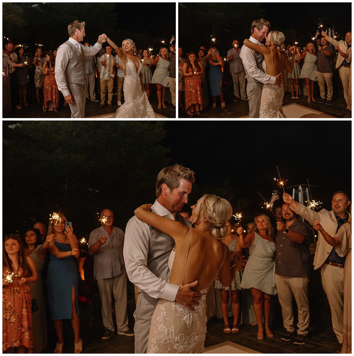 bride and groom first dance outdoors 