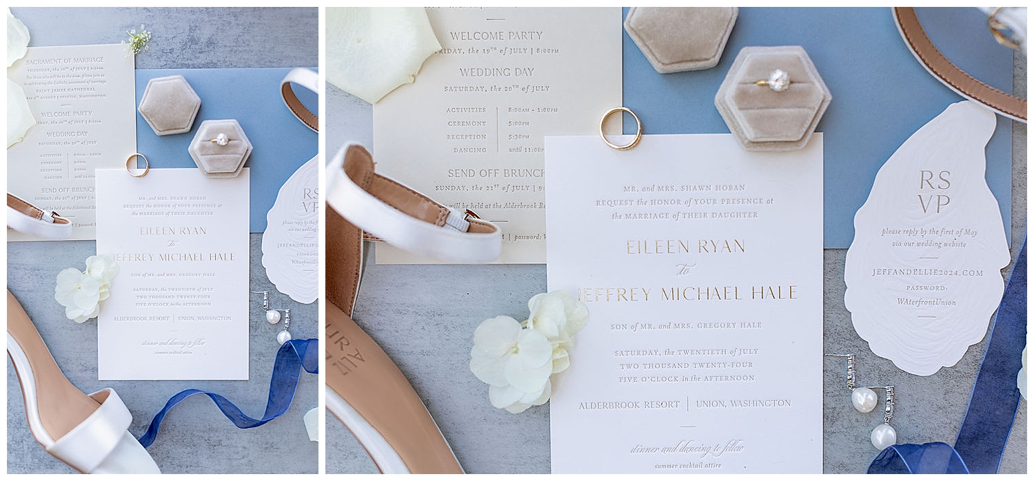 blue and white wedding stationery 