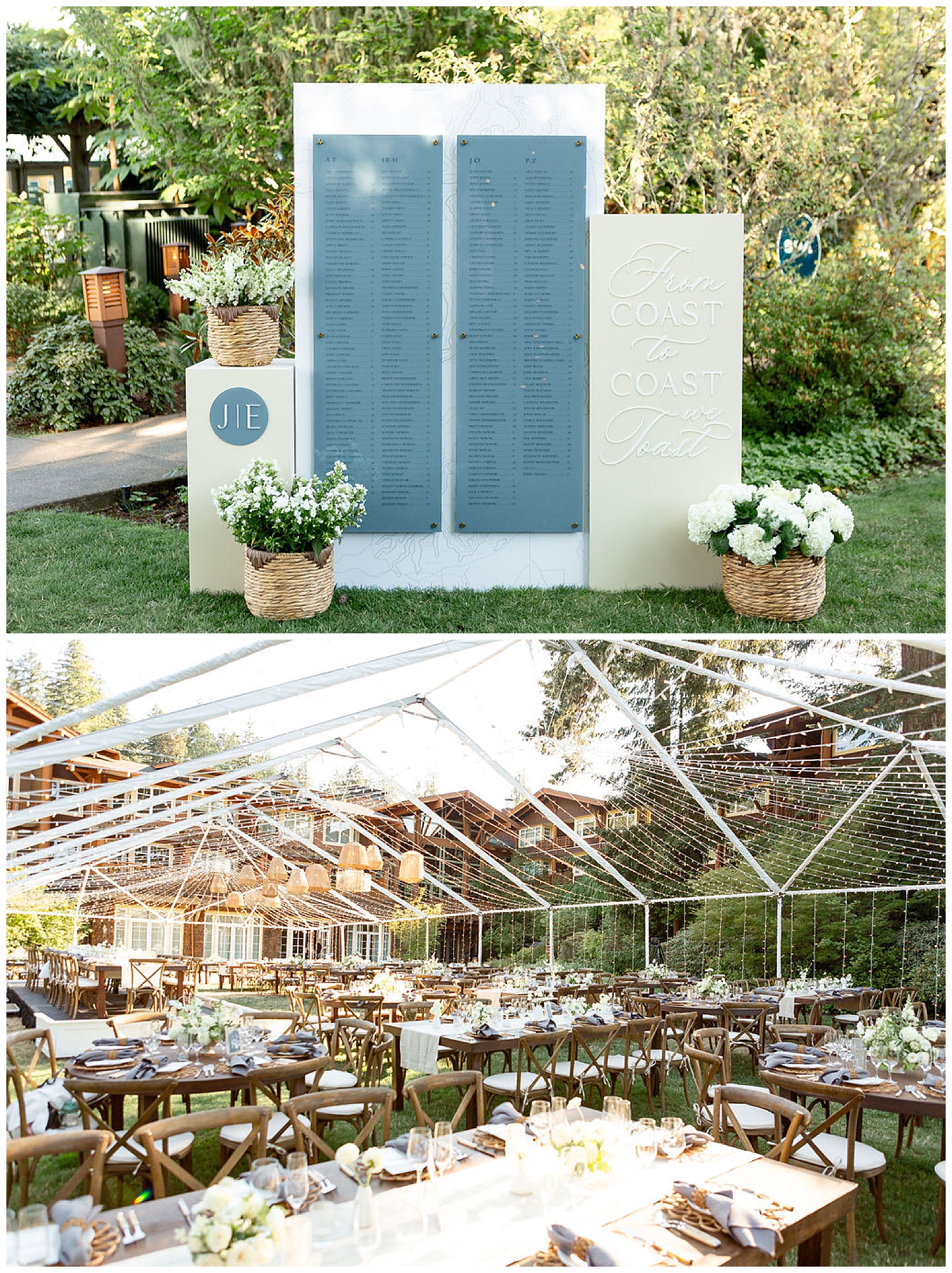 escort card display and tent reception 