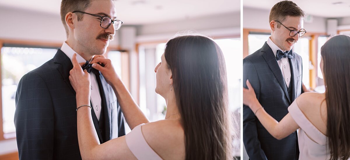 bride and groom getting ready