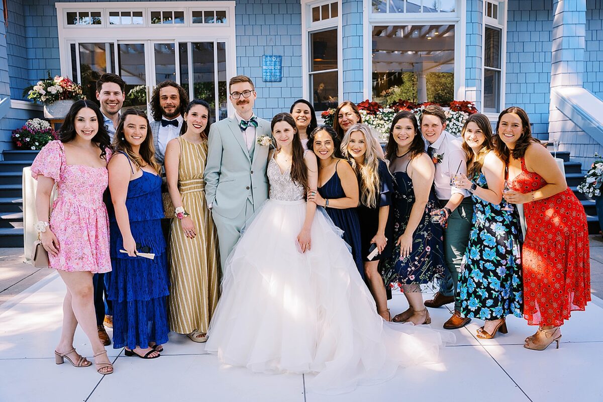 wedding guests and bride and groom