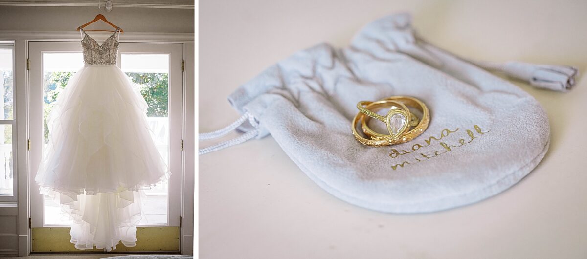 wedding dress and rings