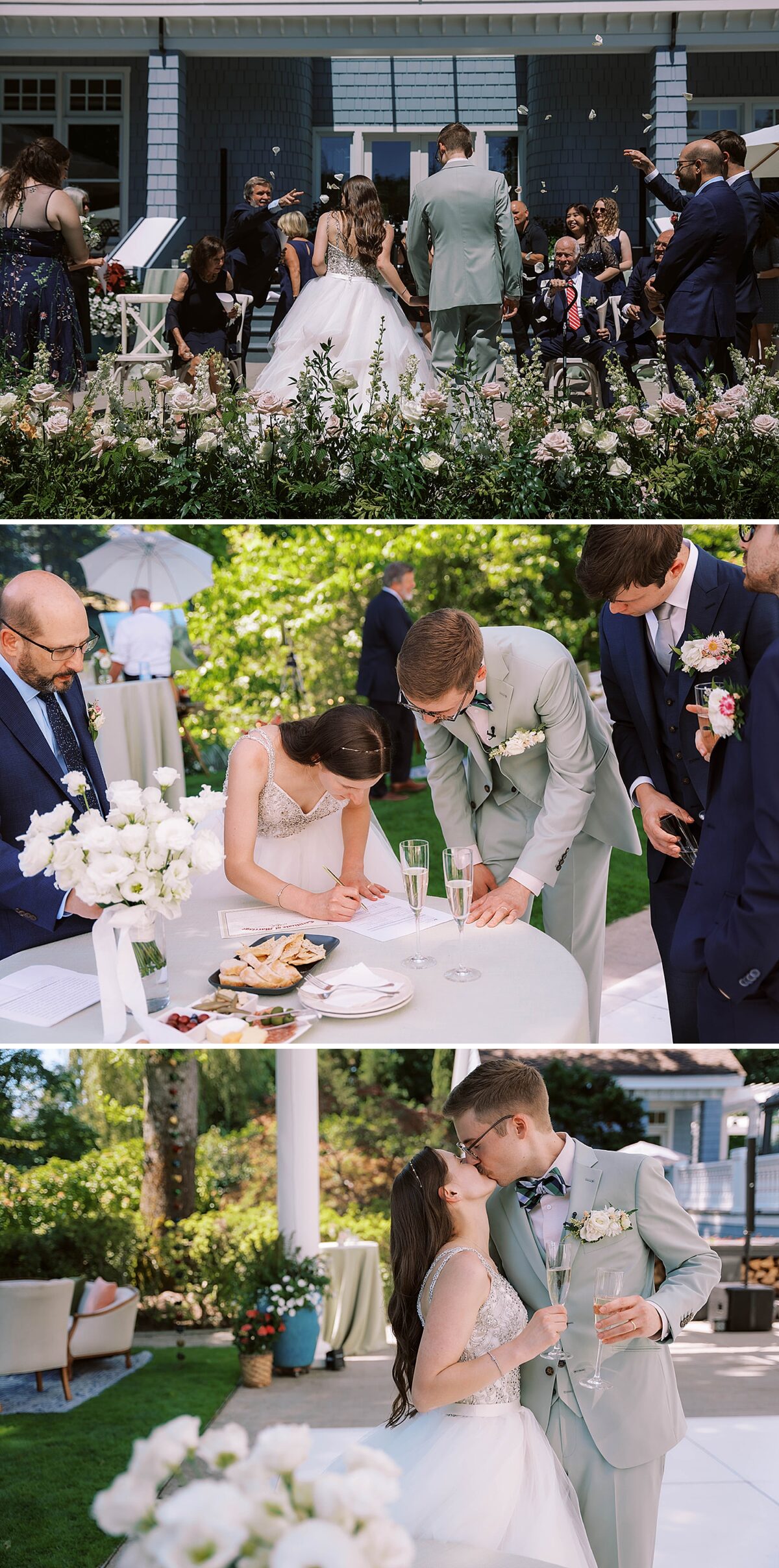 bride and groom signing marriage license